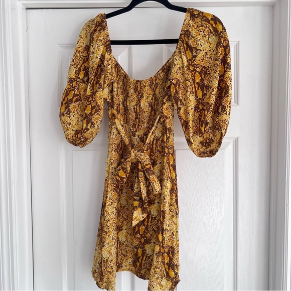 FAITHFULL THE BRAND Snakeskin Print Mini Dress Puff Sleeve Sweetheart Cut 4 S - Picture 8 of 11